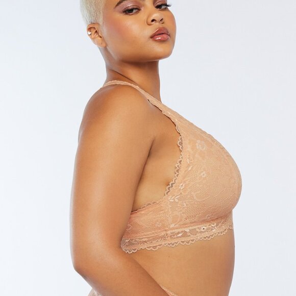 Savage X Fenty Floral Lace Racerback Unlined Wireless Beige Tan Bralette 1X - Picture 3 of 11